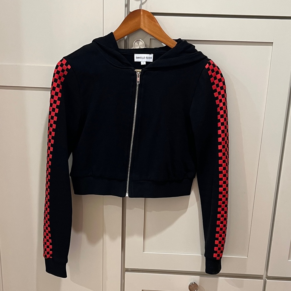 Women’s size S checkered sleeves Danielle Guizio cropped zip up hoodie